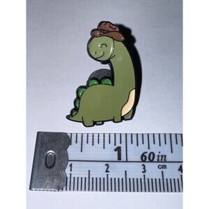 Green dinosaur in cowboy hat Pin Brooch